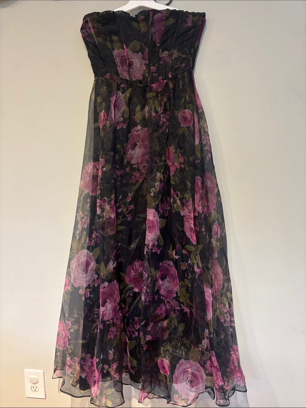 Lulu's Black Strapless Maxi Dress with Pink Floral Print